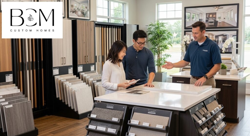 Homeowners examining high-quality building materials