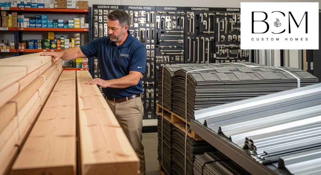 Custom home builder examining high-quality building materials