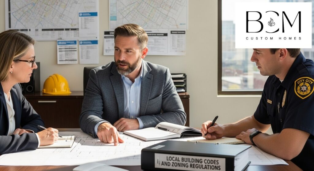 Professional custom home builder reviewing local building codes