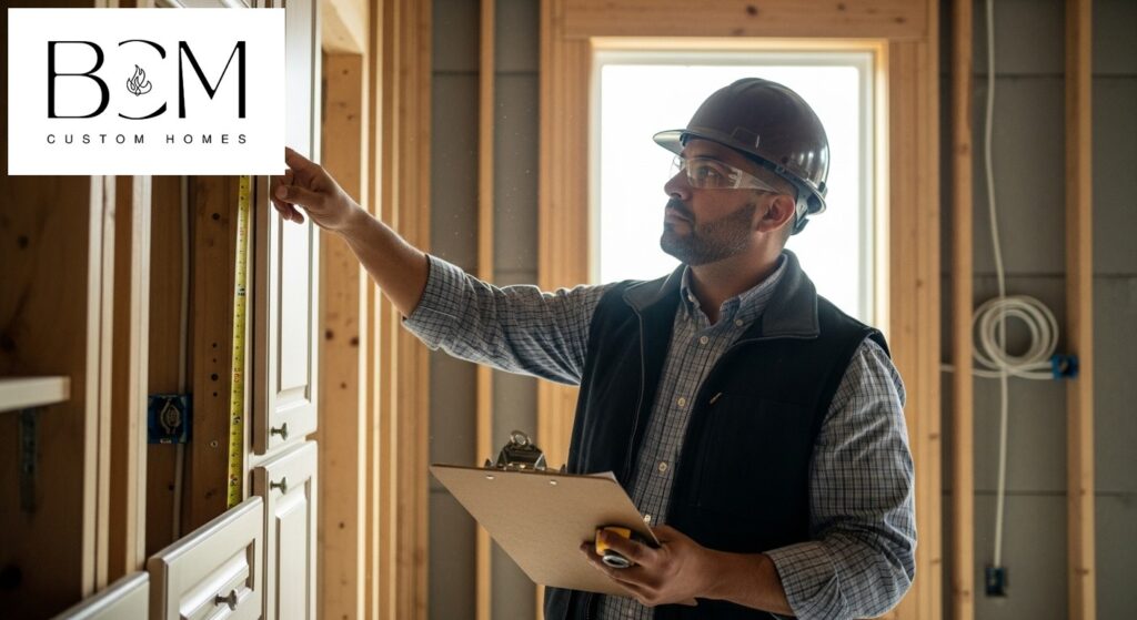 Professional custom home builder conducting detailed quality inspection