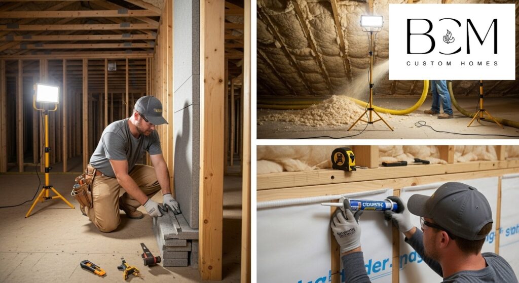Professional installation of high-quality insulation materials in custom home walls and attic spaces