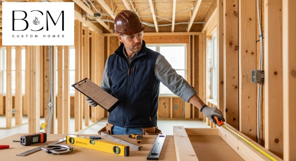 Professional custom home builder conducting detailed quality inspection