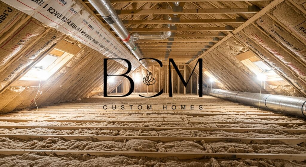 Construction workers installing high-quality insulation in custom home