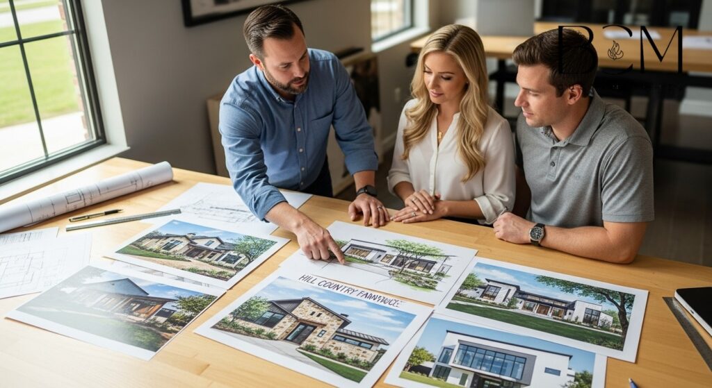Beautiful display of various Texas architectural style photos and sketches