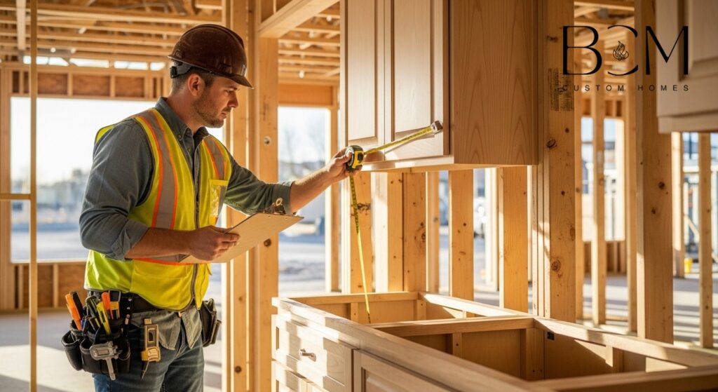 Professional custom home builder conducting detailed quality inspection