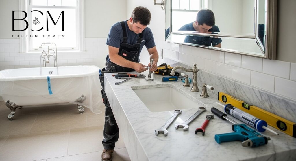 Luxury custom home kitchen and bathroom