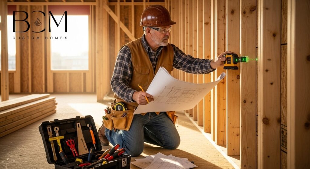 Experienced custom home builder identifying and addressing potential construction
