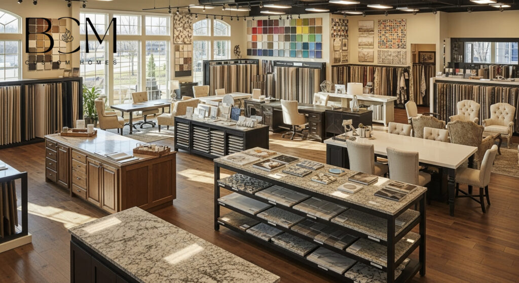 Professional interior designer and custom home builder meeting with homeowners