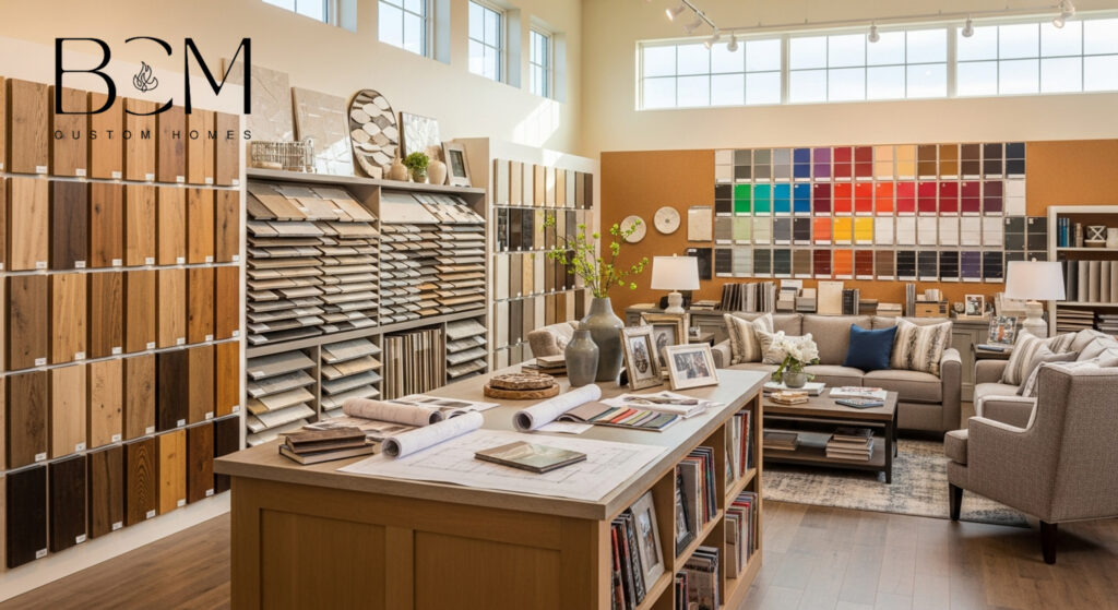 Professional interior designer and custom home builder meeting with homeowners