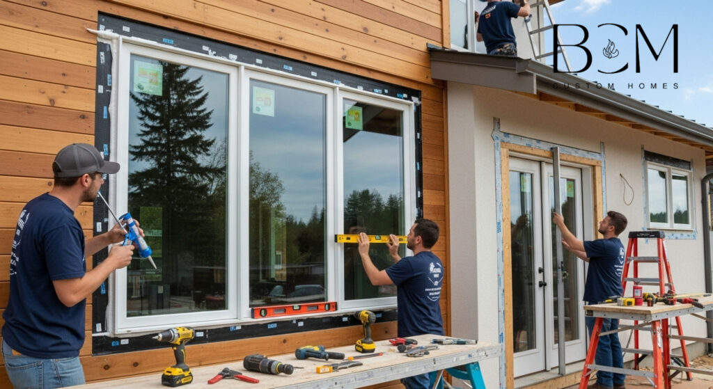 High-quality energy-efficient windows and doors being installed in a custom home