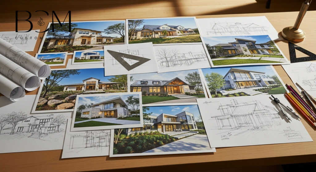 Beautiful display of various Texas architectural style photos and sketches