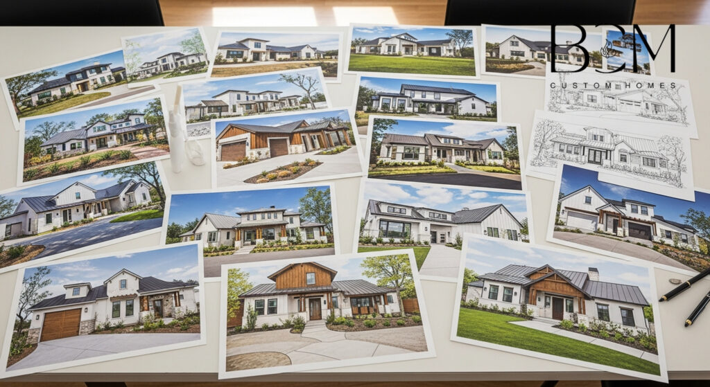 Beautiful display of various Texas architectural style photos and sketches