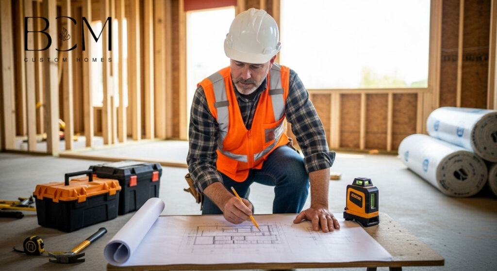 Experienced custom home builder identifying and addressing potential construction