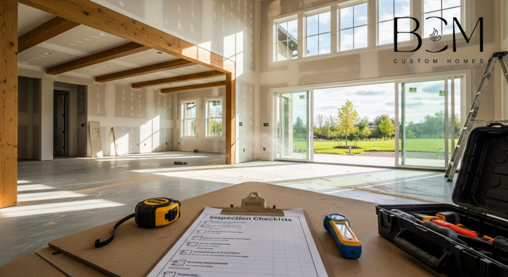 Professional home inspector and custom builder conducting detailed final walkthrough