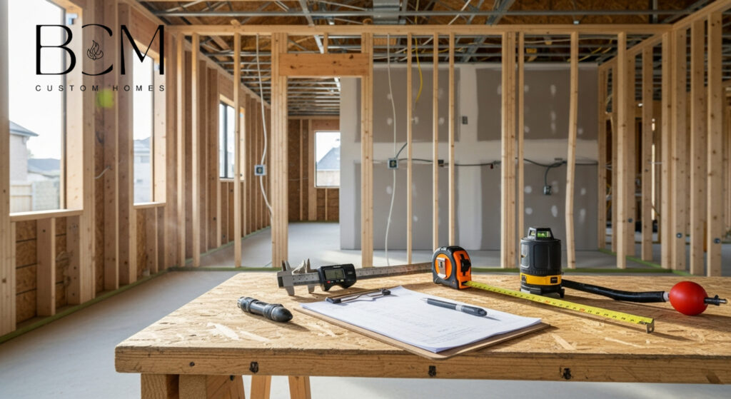 Professional custom home builder conducting detailed quality inspection