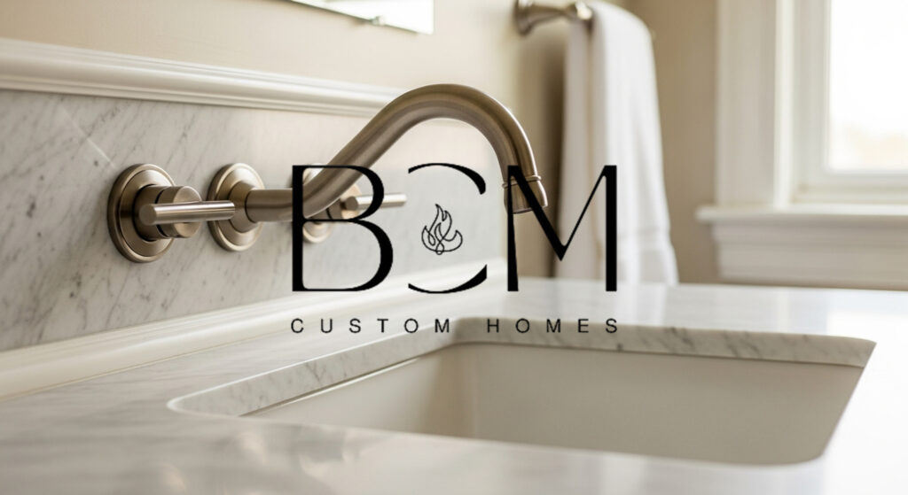 High-efficiency plumbing fixtures and water conservation features being installed in a custom home bathroom