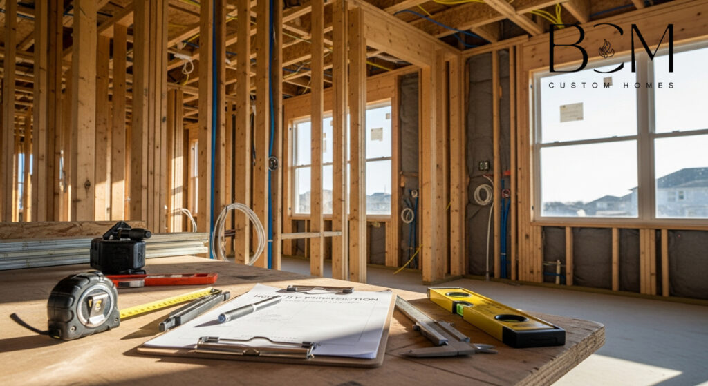 Professional custom home builder conducting detailed quality inspection